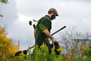 a man in a green shirt holding a pair of gardening tools — Abogado Chicago workers comp lawyer near me